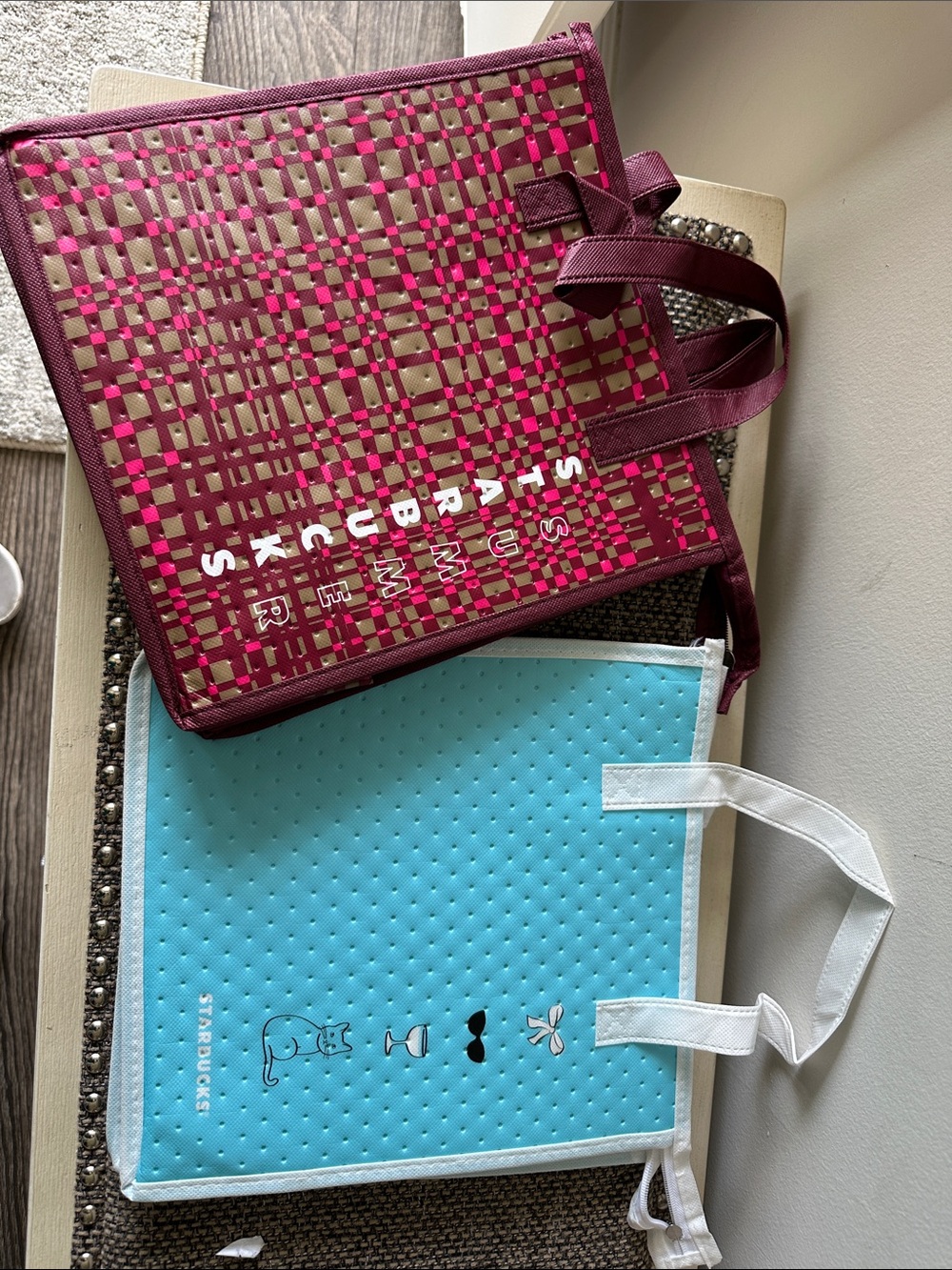 Starbucks Maroon and Turquoise Reusable Tote Bags Set